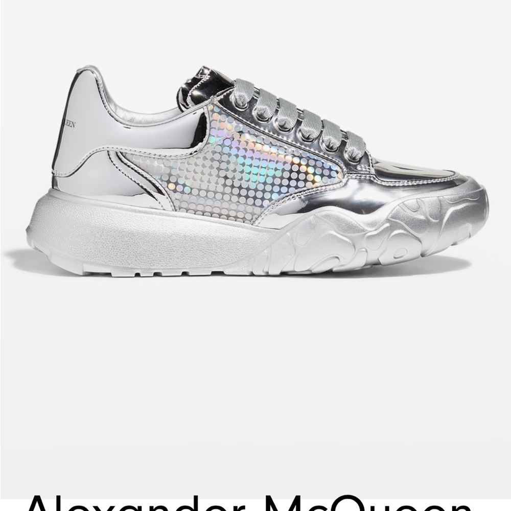 Authentic Alexander Mcqueen Silver Holographic Sn… - image 1
